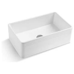 30" White Fireclay Farmhouse Single Bowl Kitchen Sink-Reversible