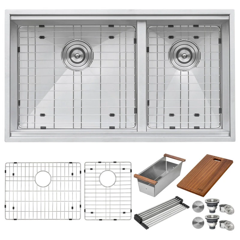 33-inch Workstation 60/40 Undermount 16 Gauge Stainless Steel Sink - RVH8356 4 33-inch Workstation 60/40 Undermount 16 Gauge Stainless Steel Sink - RVH8356 - Image 2