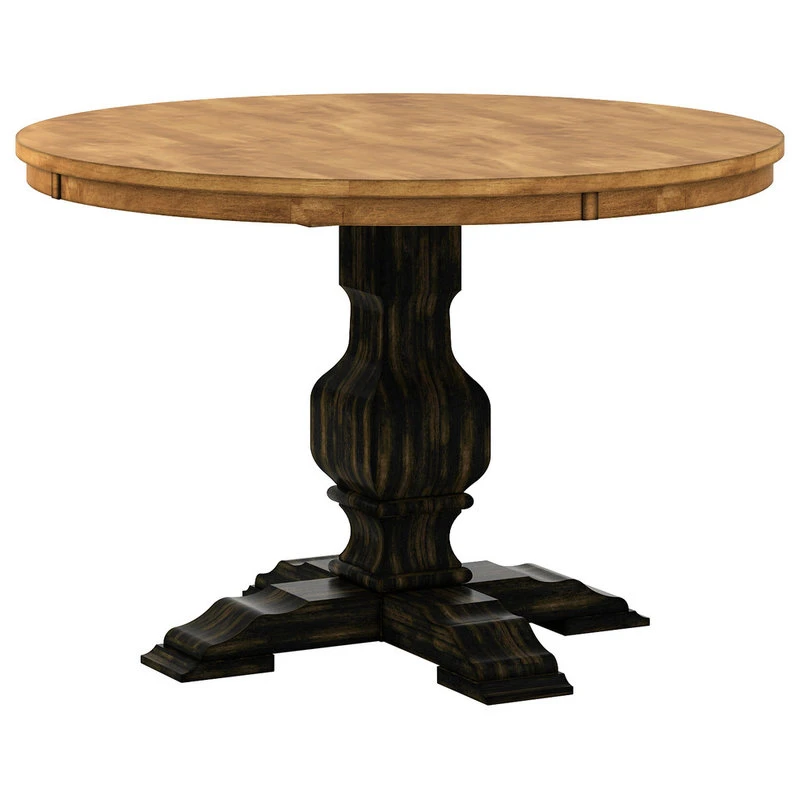 Arbor Hill Two-Tone Round Pedestal Base Dining Table, Antique Black 3 Arbor Hill Two-Tone Round Pedestal Base Dining Table, Antique Black