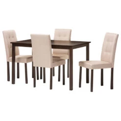 Baxton Studio Andrew 5-Piece Fabric Upholstered Grid-Tufting Dining Set, Beige