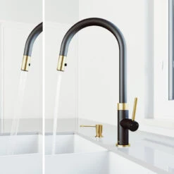 VIGO Bristol Pull-Down Kitchen Faucet With Soap Dispenser, Matte Brushed Gold/Ma -Whole House Kitchenware a4d16d380f8ece98 6676 w800 h800 b0 p0