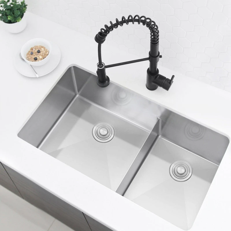 32" X 18" Stainless Steel Double Basin Low Divider Undermount Kitchen Sink 12 32" X 18" Stainless Steel Double Basin Low Divider Undermount Kitchen Sink - Image 10