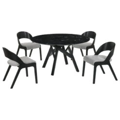 Armen Living Venus And Polly 5 Piece Black Marble Round Dining Set SETVEDIBLK5C