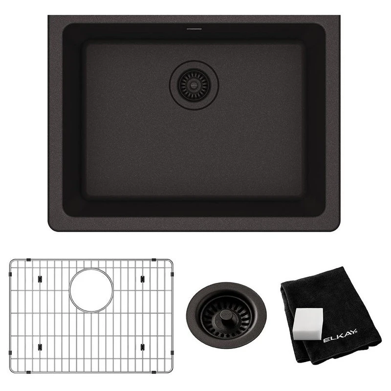 Elkay Quartz Classic 24-5/8" Undermount Sink Kit, Black 3 Elkay Quartz Classic 24-5/8" Undermount Sink Kit, Black