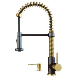 VIGO Edison Pull Down Kitchen Faucet, Matte Gold/Matte Black, With Soap Dispenser