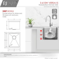 15 Inch Workstation Single Bowl Undermount 16 Gauge Stainless Steel Kitchen -Whole House Kitchenware b41128e9000069bf 5475 w800 h800 b0 p0