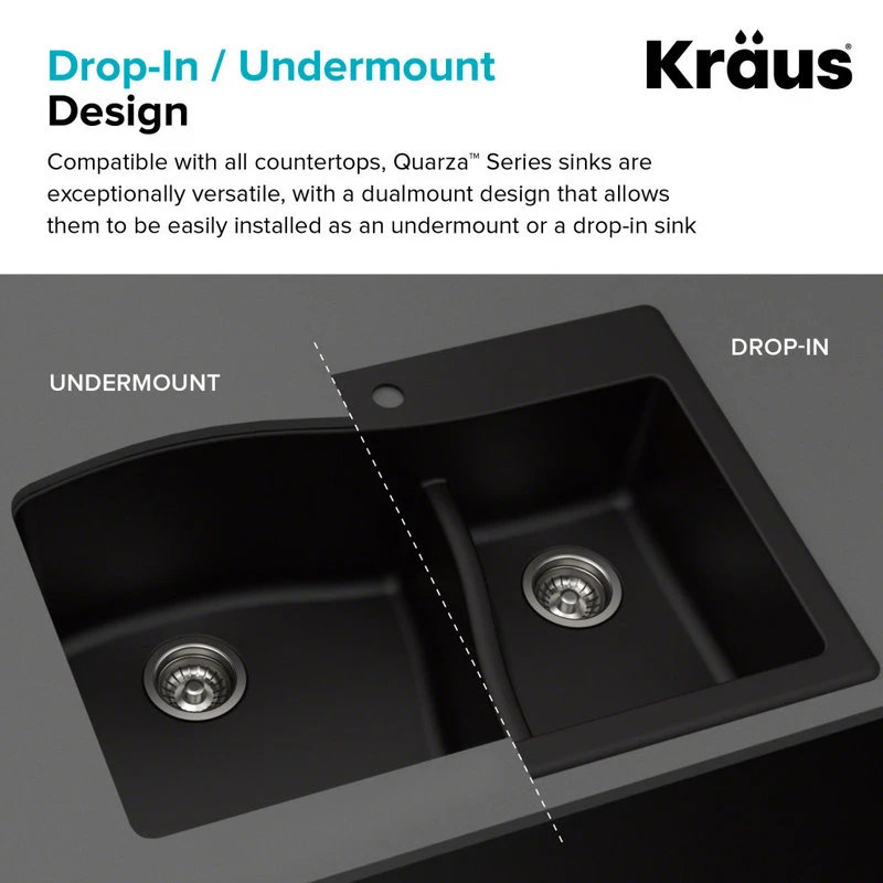 Quarza 33" Drop-In Undermount Granite Composite 60/40 Kitchen Sink, Brown 4 Quarza 33" Drop-In Undermount Granite Composite 60/40 Kitchen Sink, Brown - Image 2