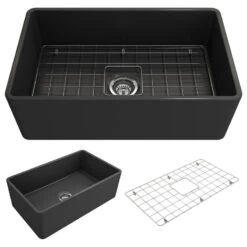 Classico Farmhouse Kitchen Sink With Grid And Strainer, 30", Matte Dark Gray