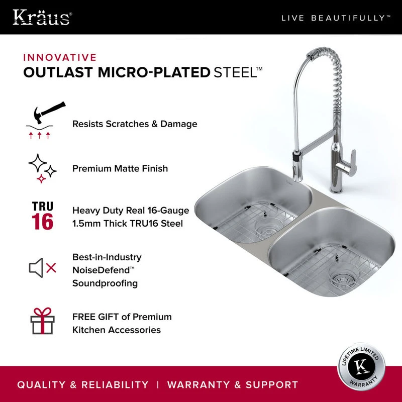 Premier 32" Undermount Stainless Steel 2-Bowl 16 Gauge Kitchen Sink 50/50 Split 6 Premier 32" Undermount Stainless Steel 2-Bowl 16 Gauge Kitchen Sink 50/50 Split - Image 4