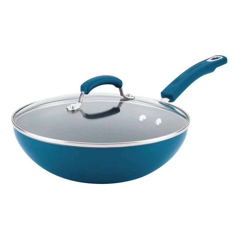 Aluminum Nonstick Stir Fry Pan With Glass Lid, Marine Blue Gradient 3 Aluminum Nonstick Stir Fry Pan With Glass Lid, Marine Blue Gradient