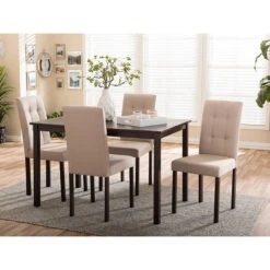 Baxton Studio Andrew 5-Piece Fabric Upholstered Grid-Tufting Dining Set, Beige 7 Baxton Studio Andrew 5-Piece Fabric Upholstered Grid-Tufting Dining Set, Beige -Whole House Kitchenware bc613db20ace5b65 0468 w800 h800 b0 p0