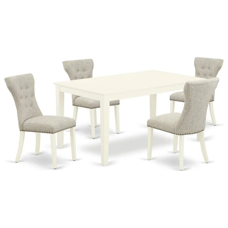 East West Furniture Capri 5-piece Wood Dining Set In Linen White/Doeskin 3 East West Furniture Capri 5-piece Wood Dining Set In Linen White/Doeskin