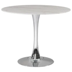 The Luna Dining Table, 36", Chrome, Midcentury, Round