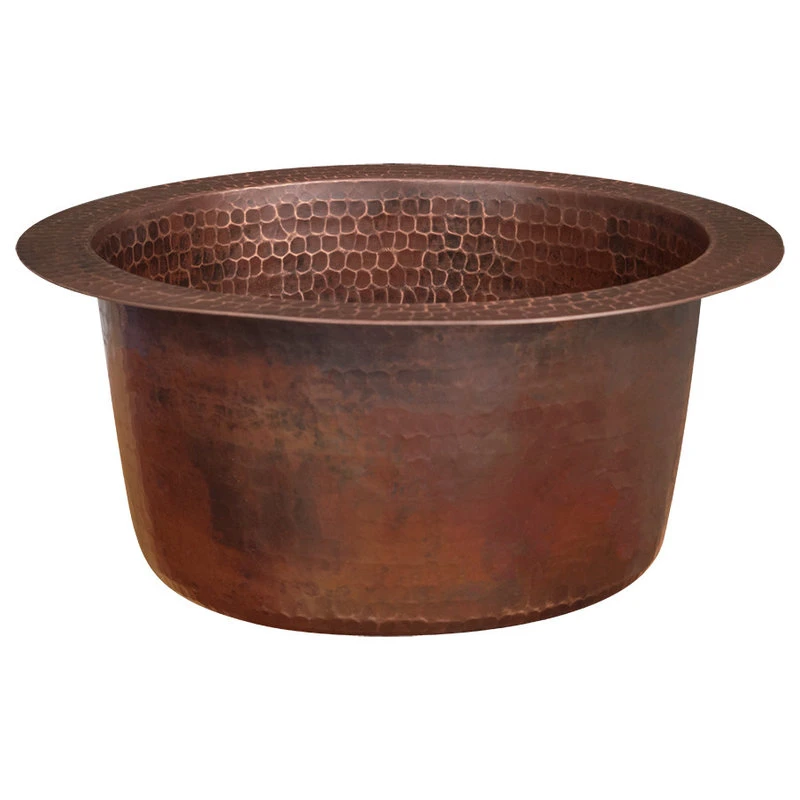 Premier Copper Products 10" Round Hammered Copper Bar Sink With 2" Drain Opening 3 Premier Copper Products 10" Round Hammered Copper Bar Sink With 2" Drain Opening