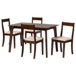 Baxton Studio Carola Cream Fabric And Dark Brown Wood 5-Piece Dining Set