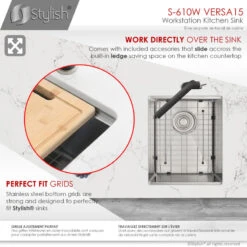 15 Inch Workstation Single Bowl Undermount 16 Gauge Stainless Steel Kitchen -Whole House Kitchenware c31100a4000069b2 5475 w800 h800 b0 p0