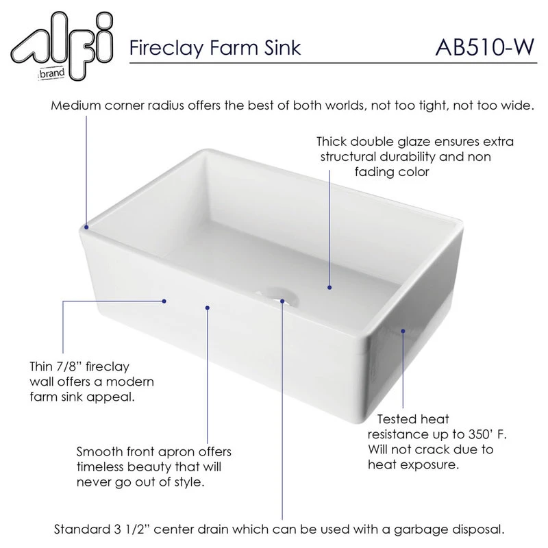 Alfi Brand White 30" Contemporary Smooth Apron Fireclay Farmhouse Kitchen Sink 8 Alfi Brand White 30" Contemporary Smooth Apron Fireclay Farmhouse Kitchen Sink - Image 6