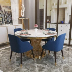 Modern Pedestal Dining Table Faux Marble Tabletop Golden Stainless Steel Frame -Whole House Kitchenware c691930a0ecba2b1 1899 w800 h800 b0 p0