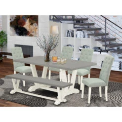 6-Piece Set, 4 Chairs, Wooden Legs Table And Wooden Bench, Linen White -Whole House Kitchenware c7c108c800ba4b73 8771 w800 h800 b0 p0