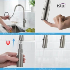 KIBI Hilo Single Handle Pull Down Kitchen Faucet, Brush Nickel, W/O Soap Dispens -Whole House Kitchenware c861b3310f1b535c 3578 w800 h800 b0 p0