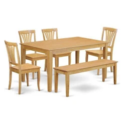 East West Furniture Capri 6-piece Traditional Wood Dining Set With Bench In Oak
