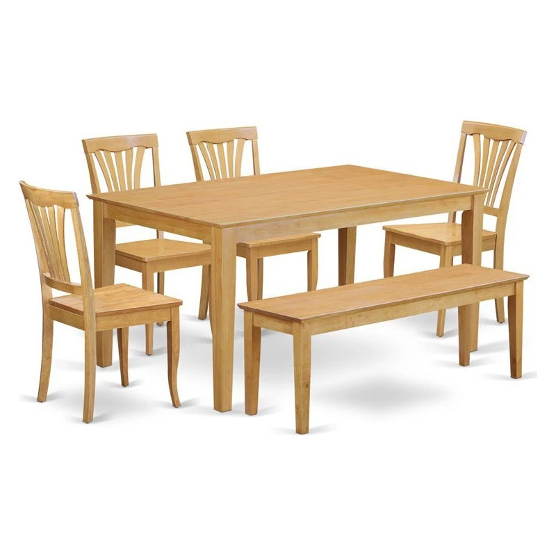 East West Furniture Capri 6-piece Traditional Wood Dining Set With Bench In Oak 3 East West Furniture Capri 6-piece Traditional Wood Dining Set With Bench In Oak