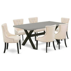 X697Fr102-7, 7-Piece Dinette Set, 6 Chairs And Cement Table Top, Black