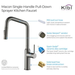 Macon Single Handle Pull Down Kitchen Faucet, Titanium, W/O Soap Dispenser -Whole House Kitchenware cb4183430f1b521a 3170 w800 h800 b1 p0