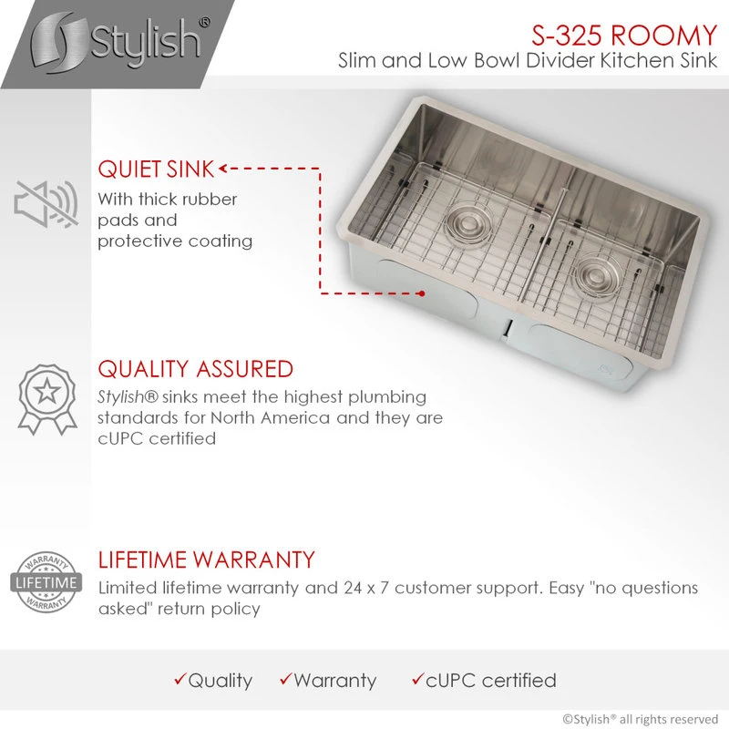 32" X 18" Stainless Steel Double Basin Low Divider Undermount Kitchen Sink 5 32" X 18" Stainless Steel Double Basin Low Divider Undermount Kitchen Sink - Image 3