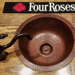 Premier Copper Products 14" Round Hammered Copper Bar Sink With 2" Drain Size, Oil Rubbed Bronze, 3.5" -Whole House Kitchenware ce410ac600774cae 4665 w800 h800 b0 p0