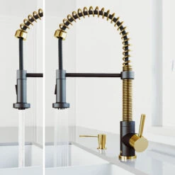 VIGO Edison Pull Down Kitchen Faucet, Matte Gold/Matte Black, With Soap Dispenser -Whole House Kitchenware d2115e280f08bf94 7363 w800 h800 b0 p0