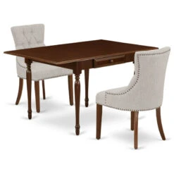 3-Piece Table Set For 2 Table, 2 Parsons Chairs-Doeskin Fabric, Drop Leaf Table