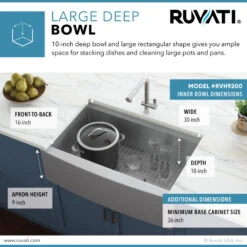 Ruvati RVH9200 Apron Front 16 Gauge 33" Kitchen Sink Single Bowl -Whole House Kitchenware d401761200bf9ed1 4612 w800 h800 b0 p0