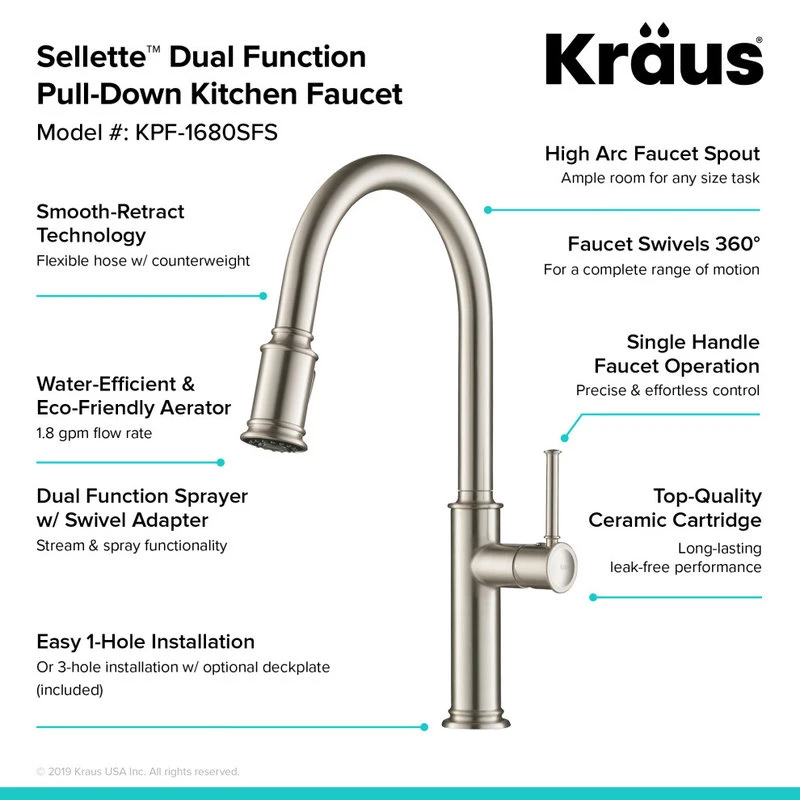 Sellette 2-Function Pull-Down 1-Handle 1-Hole Kitchen Faucet Spot Free Stainless 10 Sellette 2-Function Pull-Down 1-Handle 1-Hole Kitchen Faucet Spot Free Stainless - Image 8