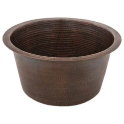 Premier Copper Products 17" Large Round Hammered Copper Bar/Prep Sink, Oil Rubbed Bronze