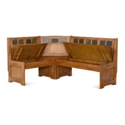 L-Shaped Rustic Brown Breakfast Nook Reversible Storage Bench With Back Support