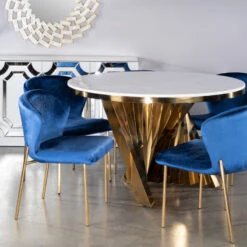 Waterfall Round Marble Top Dining Table, Gold And White 15 Waterfall Round Marble Top Dining Table, Gold And White -Whole House Kitchenware d8b147390de6b5d8 7166 w800 h800 b0 p0