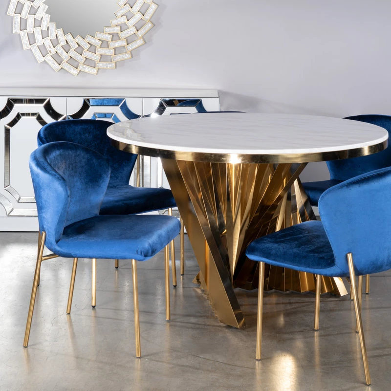 Waterfall Round Marble Top Dining Table, Gold And White 9 Waterfall Round Marble Top Dining Table, Gold And White - Image 7