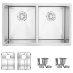 30"L X 18"W Stainless Steel Double Basin Dual Mount Kitchen Sink With Grids