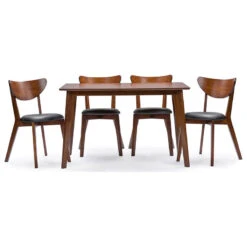 Sumner Mid-Century Style 5 Piece Dining Set, Walnut Brown