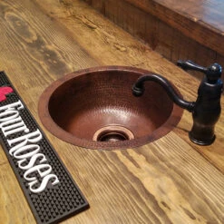 Premier Copper Products 14" Round Hammered Copper Bar Sink With 2" Drain Size, Oil Rubbed Bronze, 3.5" -Whole House Kitchenware dcb14c7500774cb1 4665 w800 h800 b0 p0
