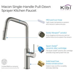 Macon Single Handle Pull Down Kitchen Faucet, Brushed Nickel, W/O Soap Dispenser -Whole House Kitchenware e261ccff0f1b5206 2812 w800 h800 b1 p0