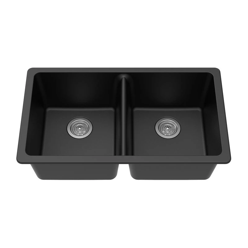 Winpro Undermount Kitchen Sink, Equal Double Bowl, Granite Quartz, 33", Black 5 Winpro Undermount Kitchen Sink, Equal Double Bowl, Granite Quartz, 33", Black - Image 3