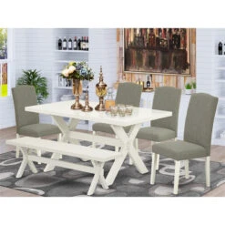 East West Furniture X-Style 6-piece Wood Dining Set In Linen White/Dark Shitake 8 East West Furniture X-Style 6-piece Wood Dining Set In Linen White/Dark Shitake -Whole House Kitchenware e3c1b15301627107 6879 w800 h800 b0 p0