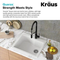 Quarza 25" Drop-In Undermount Granite Composite 1-Bowl Kitchen Sink, White -Whole House Kitchenware e50142ca03518cd7 9128 w800 h800 b0 p0