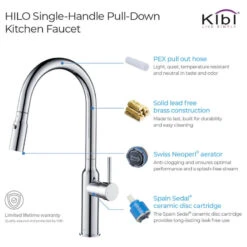 KIBI Hilo Single Handle Pull Down Kitchen Faucet, Chrome, W/O Soap Dispenser -Whole House Kitchenware e501581c0f1b5353 9913 w800 h800 b1 p0
