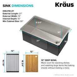 Undermount Stainless Steel 1-Bowl Kitchen Sink With Accessories, 27" Kwu110-27 -Whole House Kitchenware e8e1c8bc0254a7a5 6284 w800 h800 b1 p0