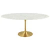 Lippa Oval Dining Table With Gold Base, Marble Top, 78"