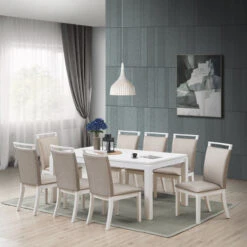 Danby 7 Piece Dining Set, Gray Fabric And Cappuccino Wood, White, Table And 8 Ch -Whole House Kitchenware f0c18f1e00d59020 8492 w800 h800 b0 p0