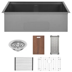 Tourner 32x19 Stainless Steel, Single Basin, Undermount Kitchen Sink, Black